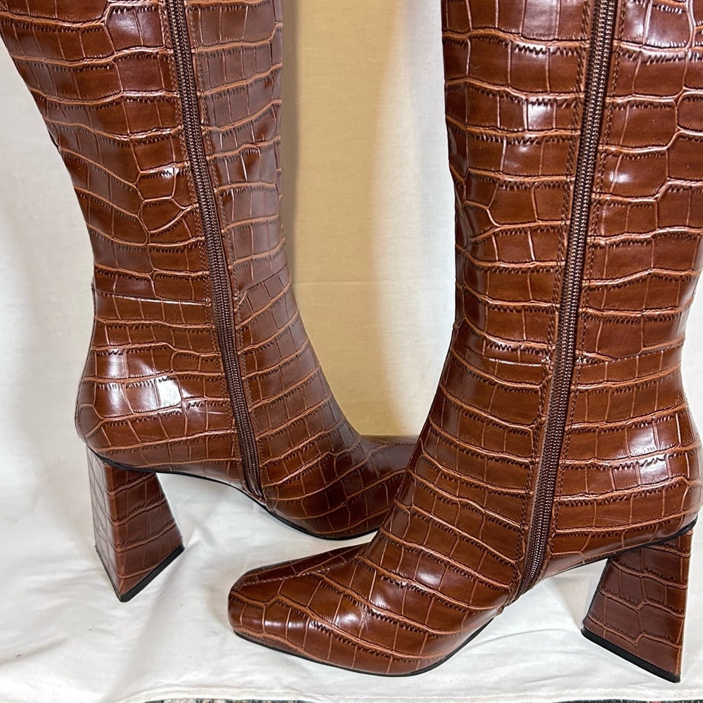 Billini Chocolate Croc Knee High Boots - Picture 4 of 6